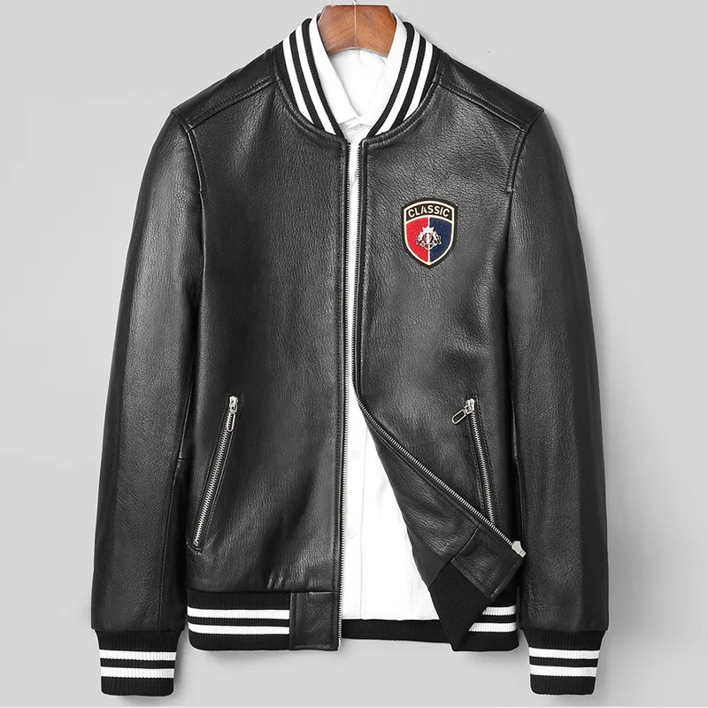 

Мужская короткая мотоциклетная куртка из овечьей кожи с Бейсбольным воротником