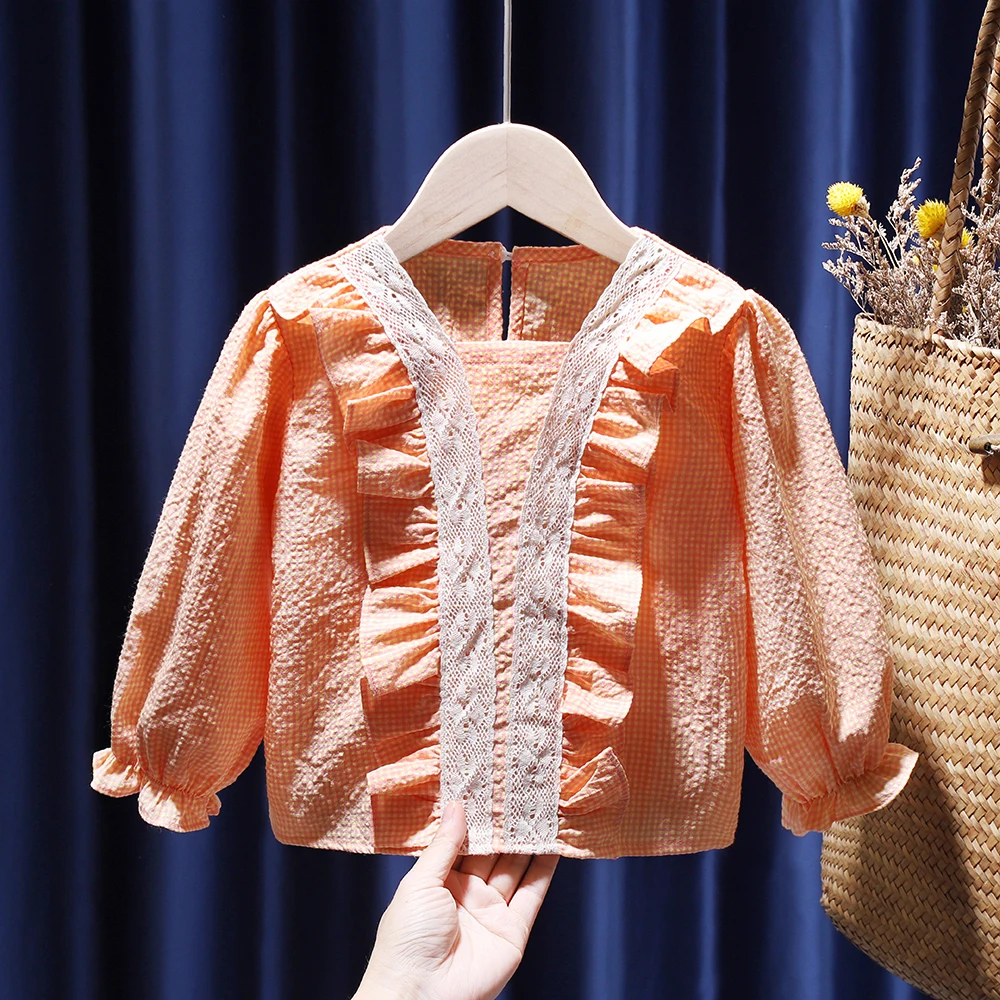 Топ с пышными рукавами для маленьких девочек рюшами и оборками клетчатая детская