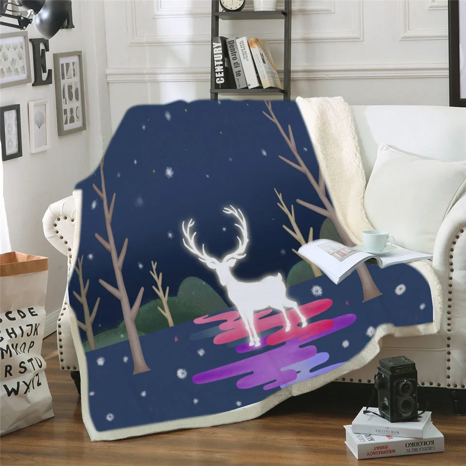 

Velvet Plush Blanket on the Bed Elk Planet Throw Blanket Deer Antlers Bedding Universe Galaxy cobertor