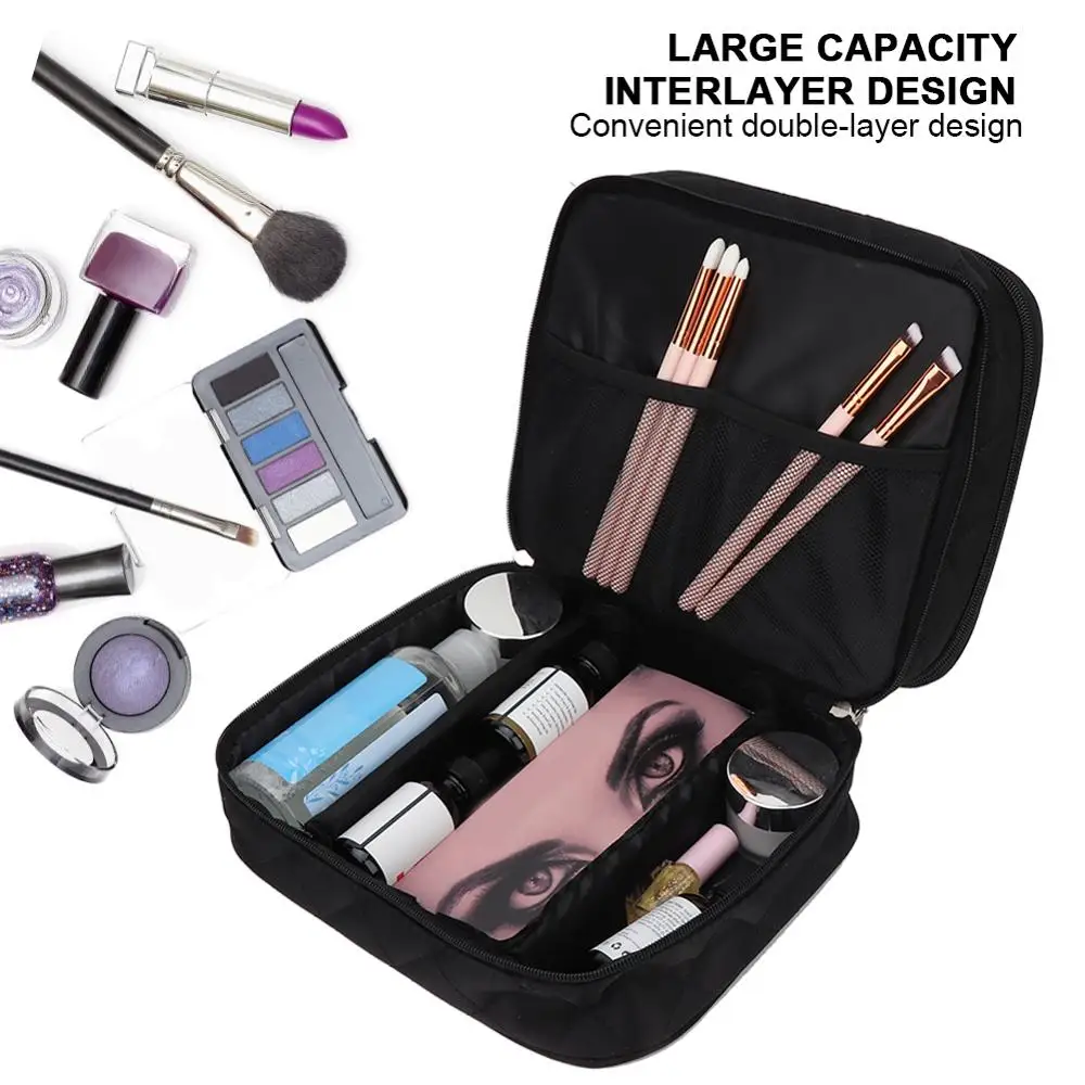 

Large Capacity Double Partition Cosmetic Bag Tattoo Accessories Makeup Brush Jewelry Hair Nail Tool Waterproof Storage Bag Black