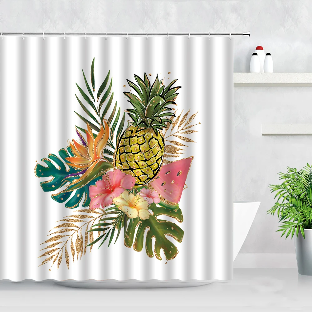 

Pineapple Shower Curtains Starfish Beach Coconut Summer Tropical Fruit Creative Waterproof Bathroom Decor Home Cloth Curtain Set