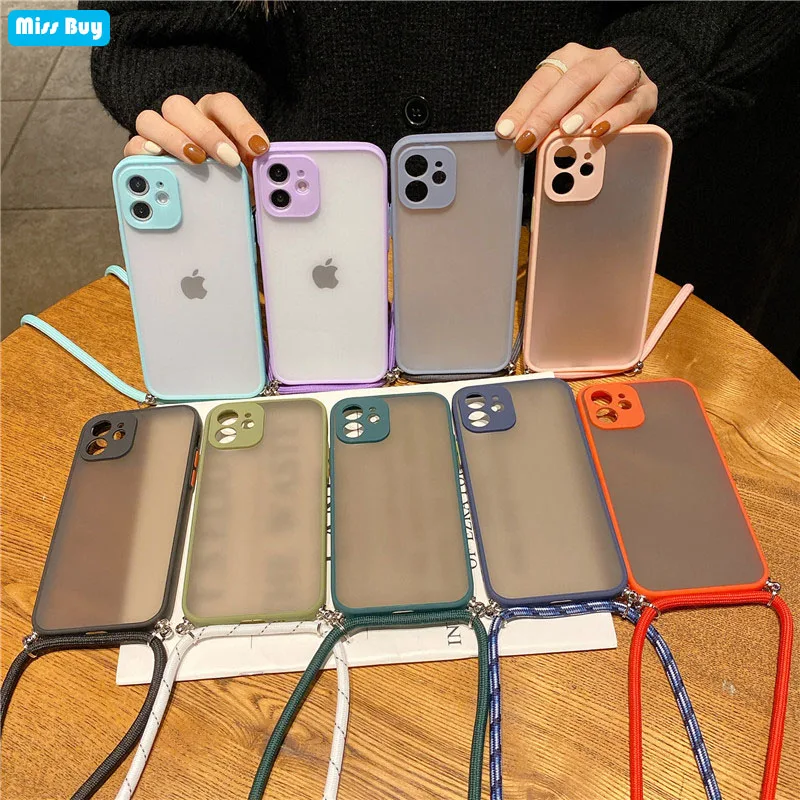 

Fashion Color Frame Phone Cases For OPPO A15S A15 A7X Realme 2 F9 Pro Realme U1 Case Carry Lanyard Lens Protection Shell