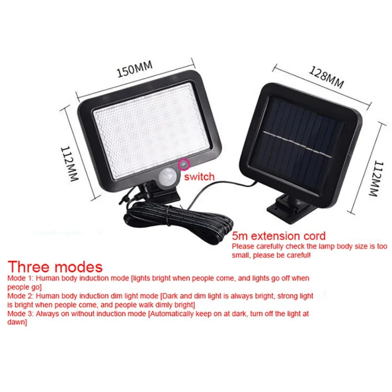

s Outdoor Solar Light 56 LED Waterproof Solar Wall Light Super Bright Split Type, With Motion Sensor