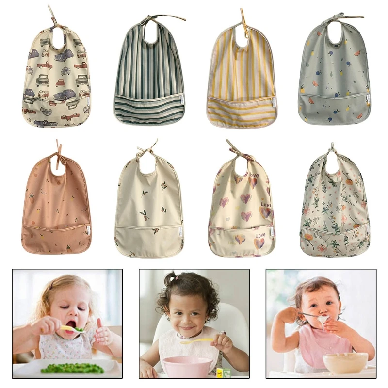 

Водонепроницаемый нагрудник с мультяшным принтом и карманом для младенцев