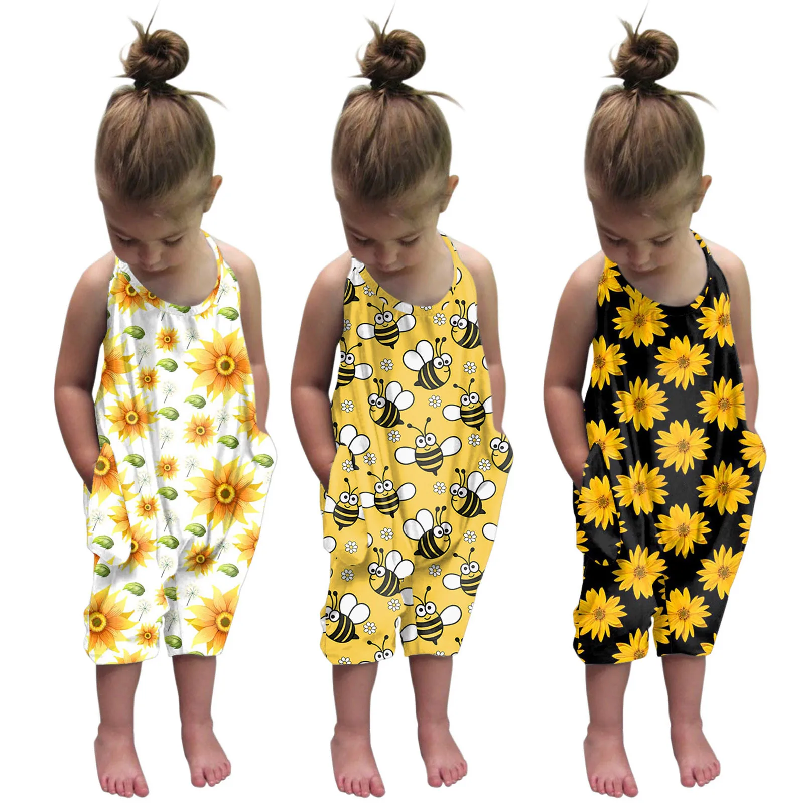 Комбинезон без рукавов на бретельках с открытой спиной и цветочным принтом