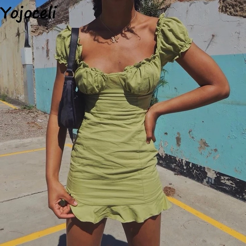 Женское короткое Хлопковое платье Yojoceli Элегантное повседневное пляжное с