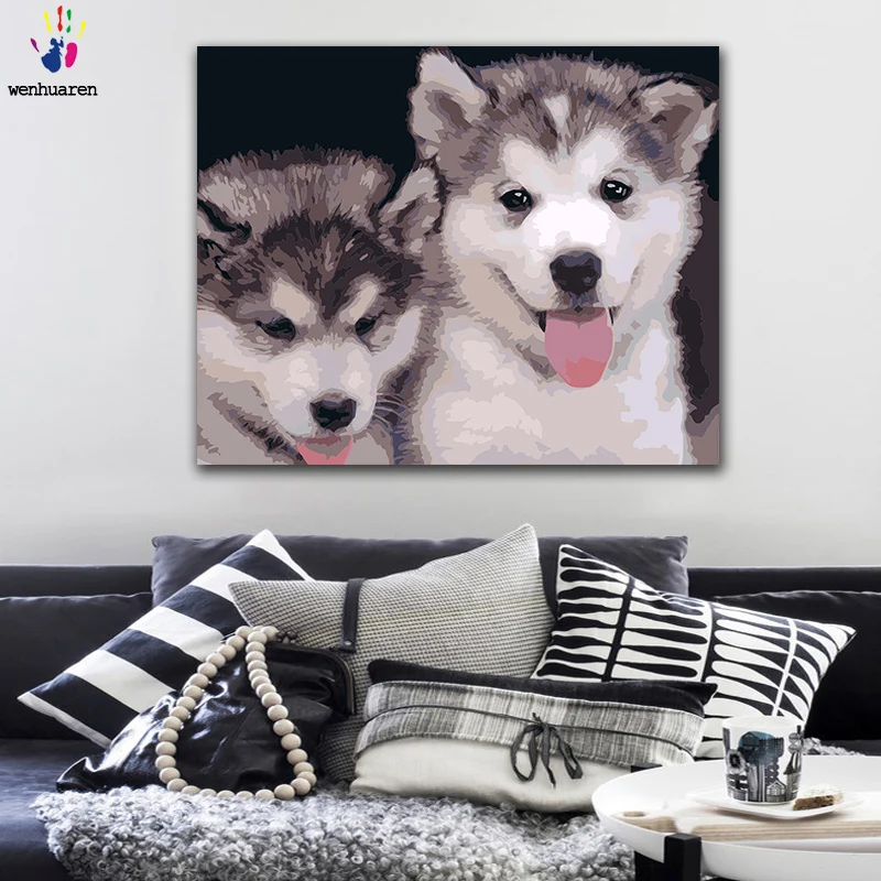 DIY картинки для раскраски по номерам с цветами Хаски золотистый ретривер собака