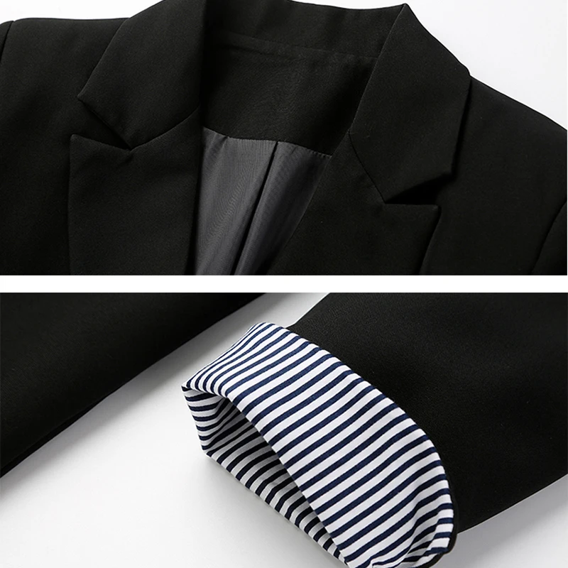 

Striped Sleeve Notched Casual Female Blazer Fashion Double Breasted Black Women Blazer Women Jacket Autumn Outerwear Coats