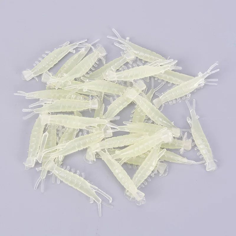 

50Pcs 0.6g Glow Shrimps Soft Fishing Lure Artificial Baits Bass Carp Fishing Luminous Shrimps Soft Plastic Fishing Lures