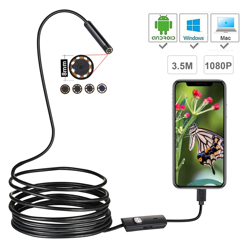 

USB/USB/TYPE C Inspection Video Camera Snake Borescope Tube 1080P HD Mini Android Endoscope Camera 1M 2M 3.5M 5M