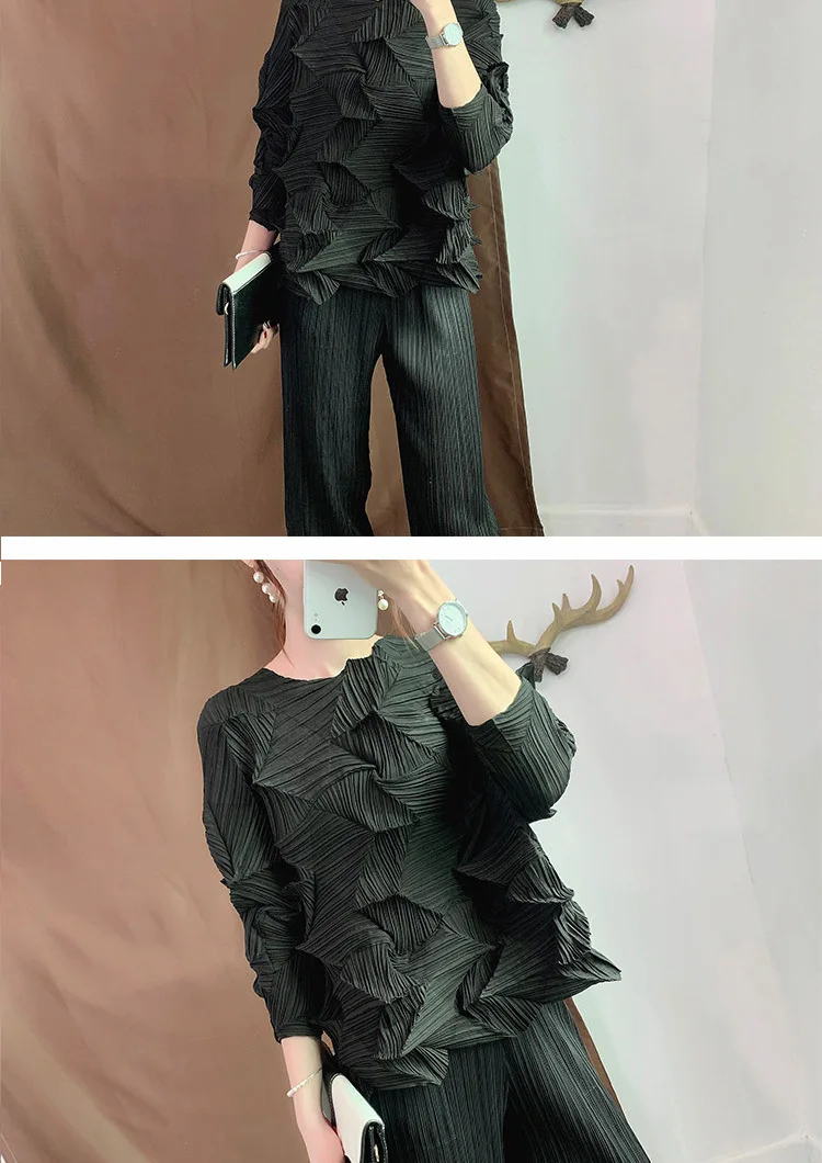 Большие размеры, футболки, осенние женские, большие, эластичные, Miyake, плиссированные, с круглым вырезом, однотонные, свободные безрукавки для женщин, 45-75 кг