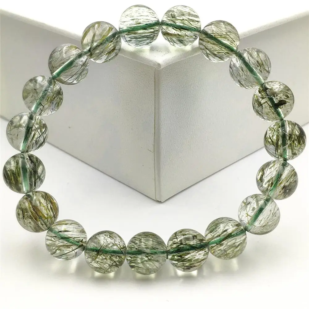 11 мм натуральный зеленый Рутиловый турмилат Кварц Круглые прозрачные кристаллы