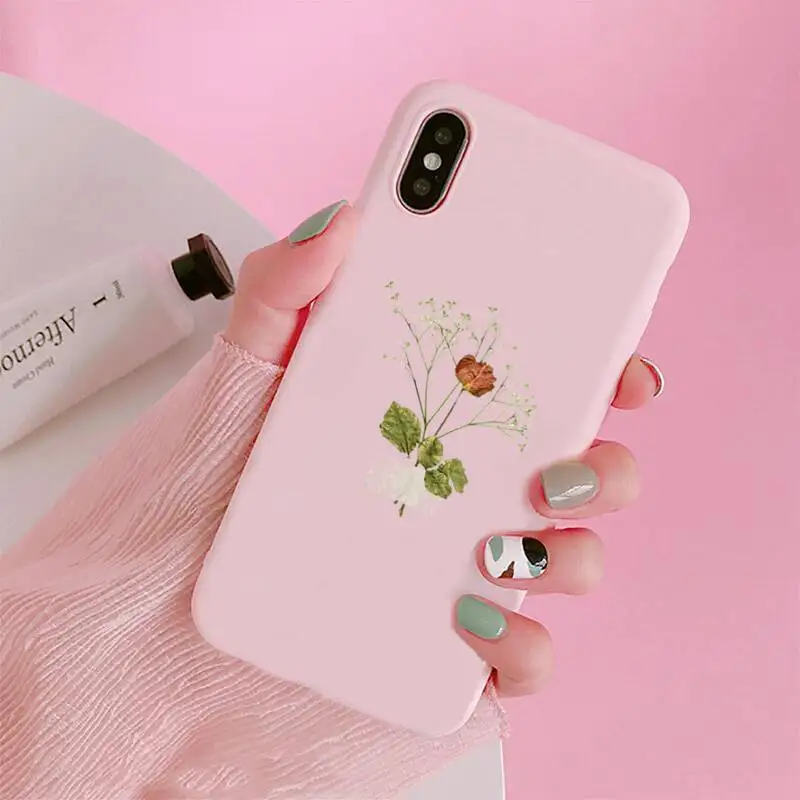 

Dried flowers Phone Case Candy Color Pink for iPhone 11 pro XS MAX 8 7 6 6S Plus X 5S SE 2020 XR
