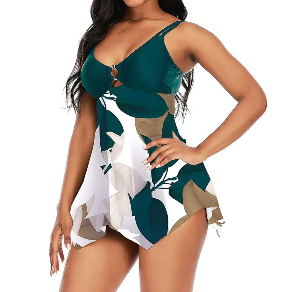 

2021 Popular Women Summer Swimsuit Breathable Printing Padded Soft Backless Spaghetti Strap Bikini Set Swimsuit for Swimming