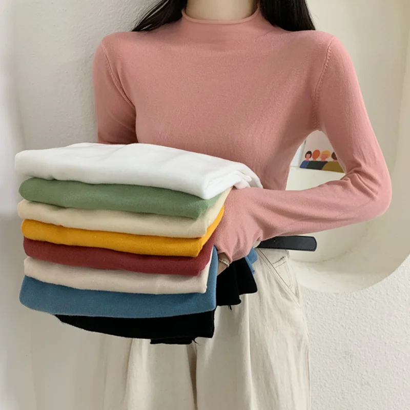 

Женский зимний экзотический свитер, розовый свитер с воротником-стойкой, новинка 2021