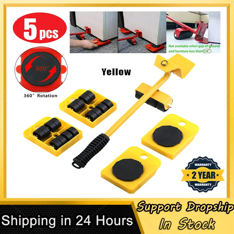 

5PCS Heavy Type Furniture Moving System Lifter Tool 4 Slide Glider Pad Wheel Easy Move