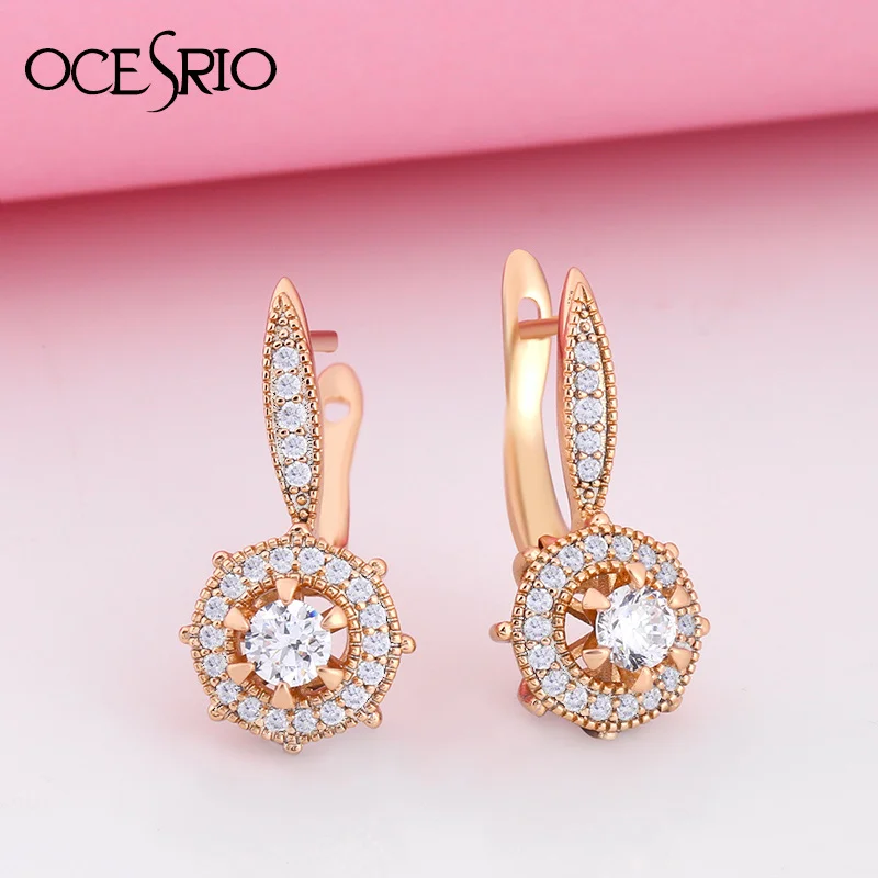 Женские сережки капли OCESRIO Модные ажурные серьги золотистого цвета с камнями