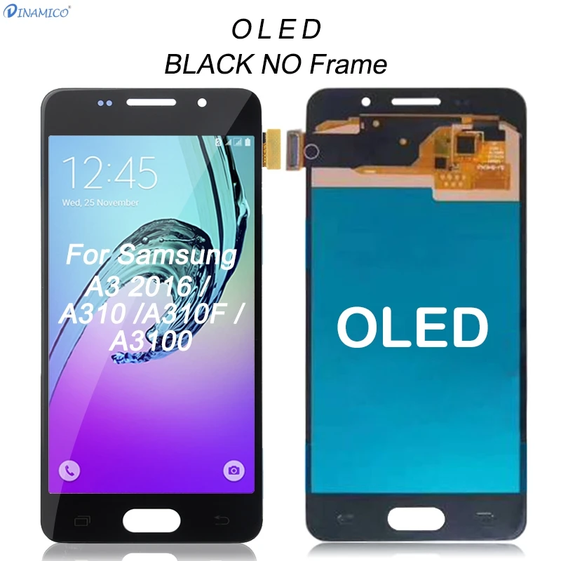 Dinamico продвижение супер Amoled A3 дисплей для samsung Galaxy A310 lcd A310F дисплей кодирующий преобразователь сенсорного экрана в сборе - Цвет: OLED Black