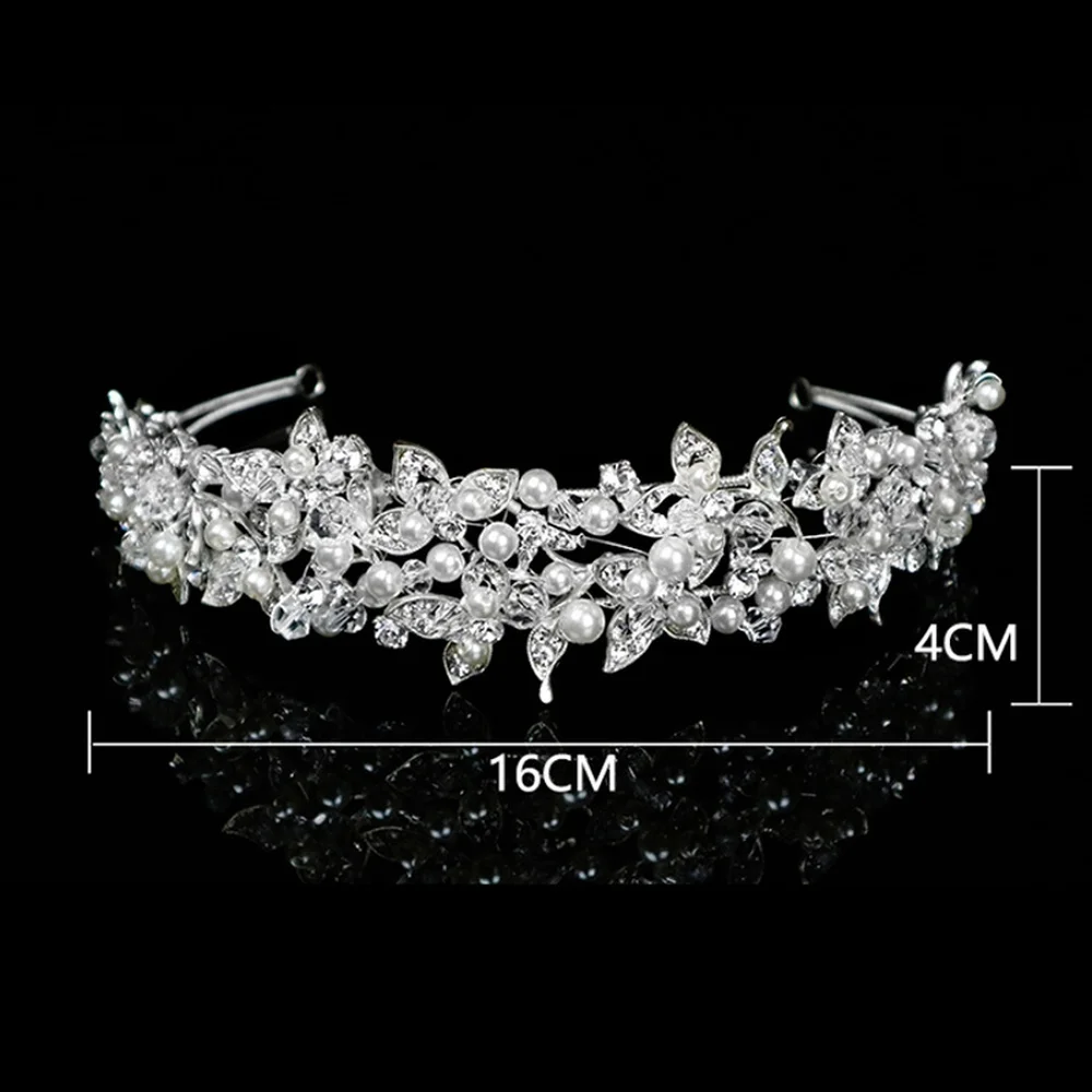 

Elegant Handmade Crystal Floral Pearly Headbands Bride Headpiece Women Headwear Wedding Hair Accessories