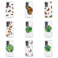 butterfly glitter leaves phone case for huawei p40 p30 p20 mate honor 10i 30 20 i 10 40 8x 9x pro lite transparent cover