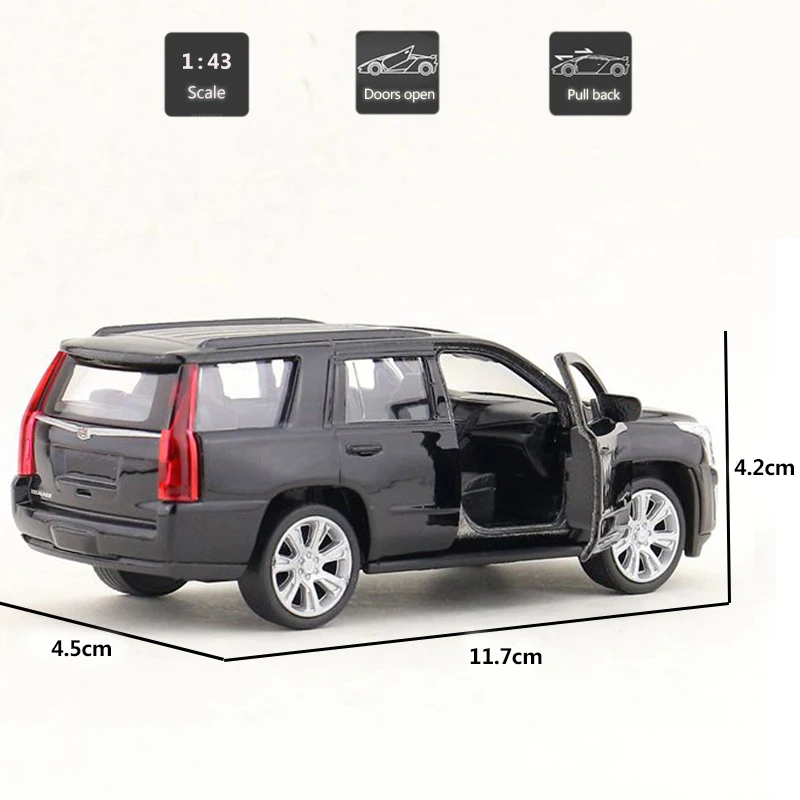 HOMMAT 1:36 2017 Cadillac Escalade Полноразмерная модель внедорожника литая игрушечного