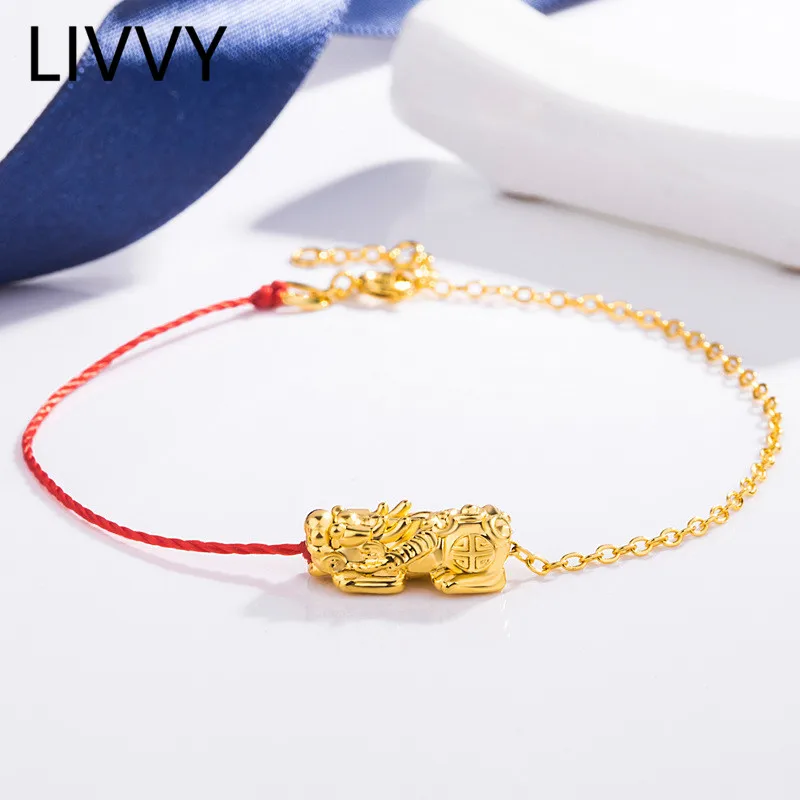 

LIVVY Handmade Braided Red Thread Kylin Bracelet For Women Men Charm Lucky Rope Adjustable Friendship Jewelry Gifts