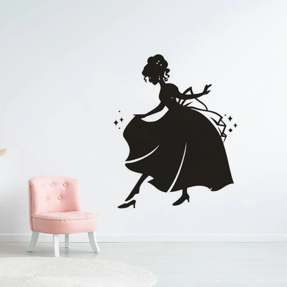 Наклейка на стену из винила "Принцесса в платье" для декора комнаты девочек, стикер сказочных персонажей для детской, искусство.