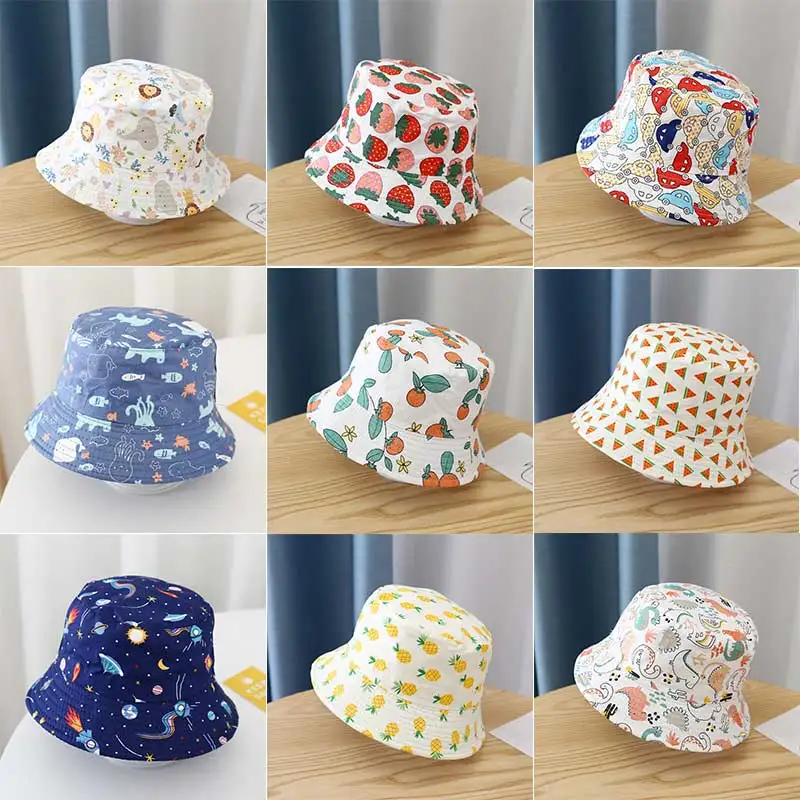 

CN Dinosaur Print Baby Bucket Hat Cotton Fisherman Hats Spring Autumn Thin Cartoon Kids Summer Toddler Boys Girls Sun Cap