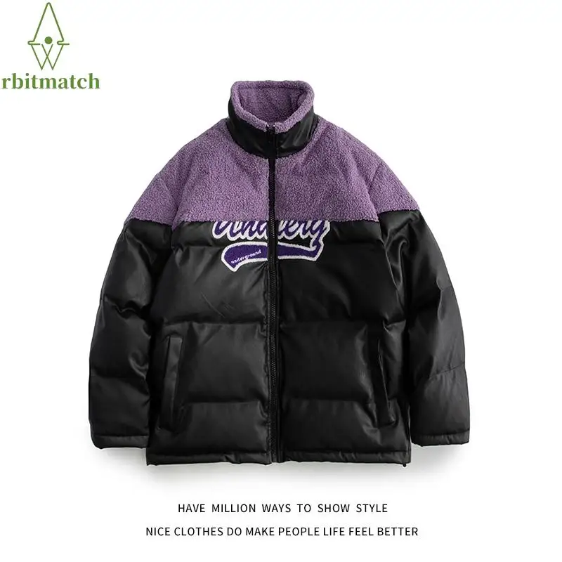 

Hip Hop Winter Thick Warm Jacket Lambswool PU Leather Oversize Women Varsity Jacket Unisex Man Coach Bomber Coat Casual Vintage