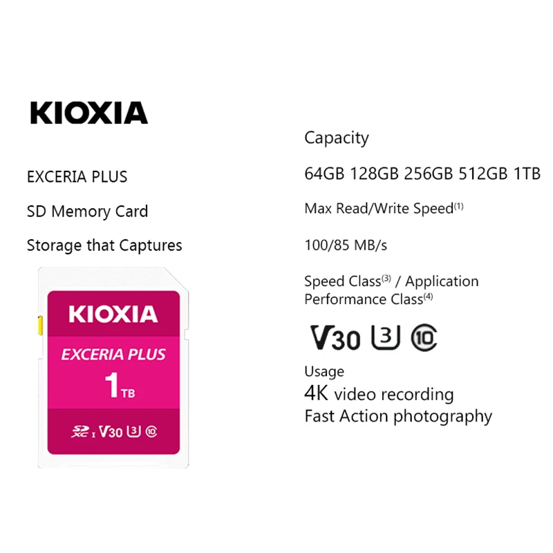 

KIOXIA EXCERIA PLUS SD Memory card 64GB 128GB 256GB 512GB 1TB Formerly Toshiba EXCERIA PLUS SD Memory card