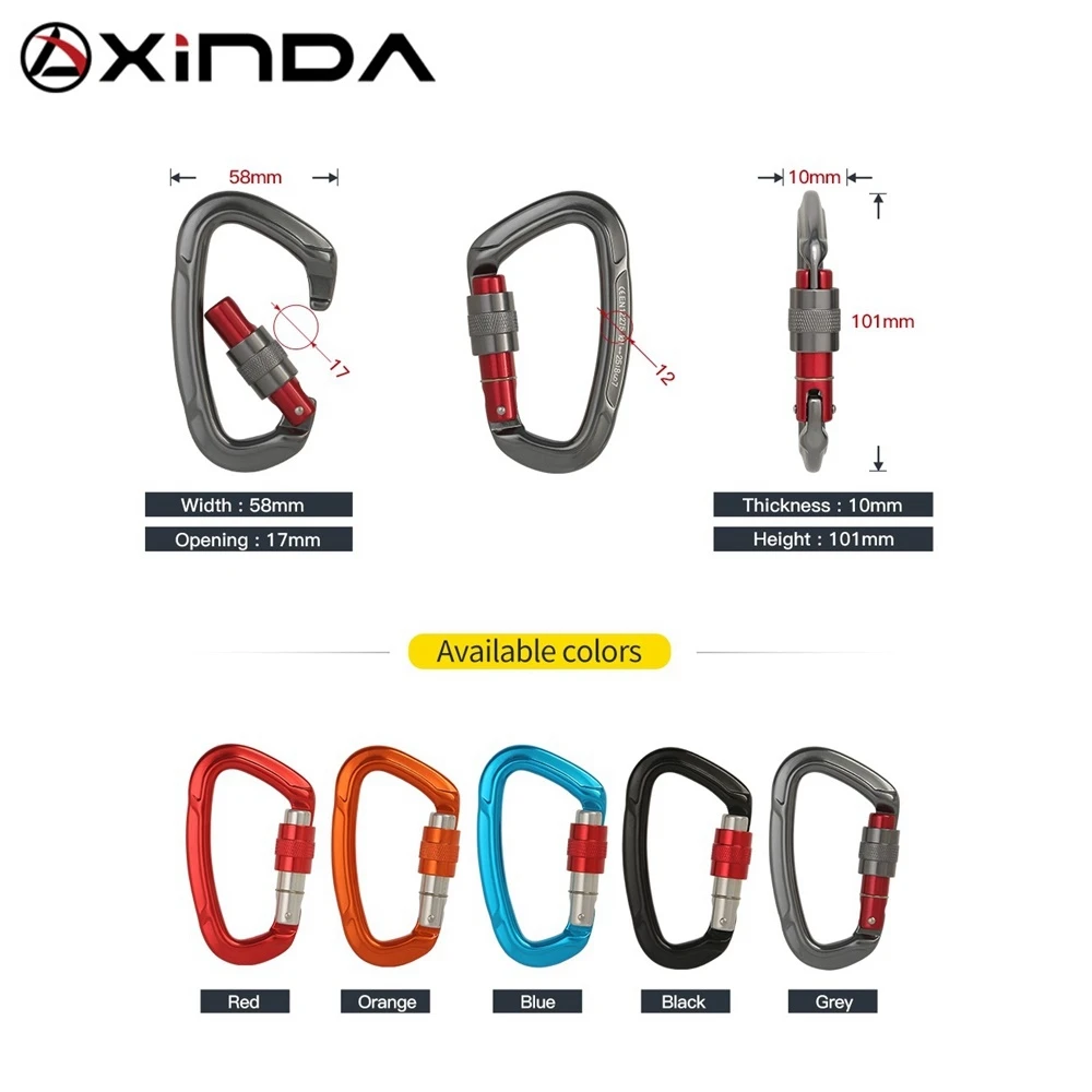 Xinda Professional 25KN D-тип сверхмощный карабин для скалолазания винтовой замок альпинизм