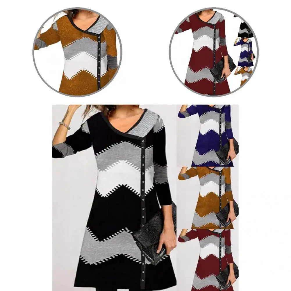

Great Spring Dress Zigzag Patchwork Leisure Lady Dress Dress Autumn Dress