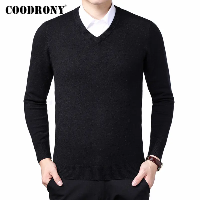 Бренд COODRONY, мужской свитер, Осень-зима, толстый, теплый, для мужчин, Классический Повседневный пуловер с v-образным вырезом, мужской кашемировый шерстяной трикотаж 91110