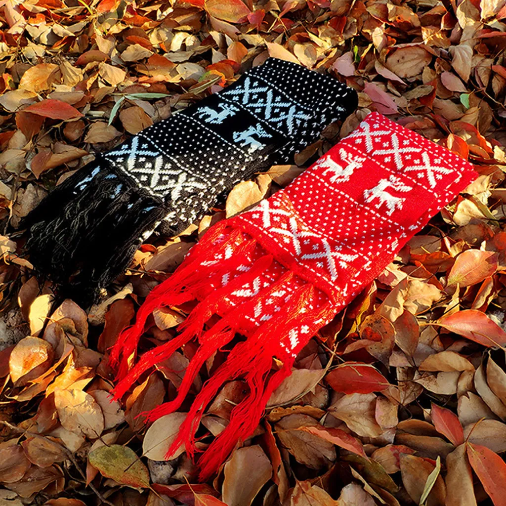 Рождественский вязаный шарф олень Снежинка модный женский зимний теплый