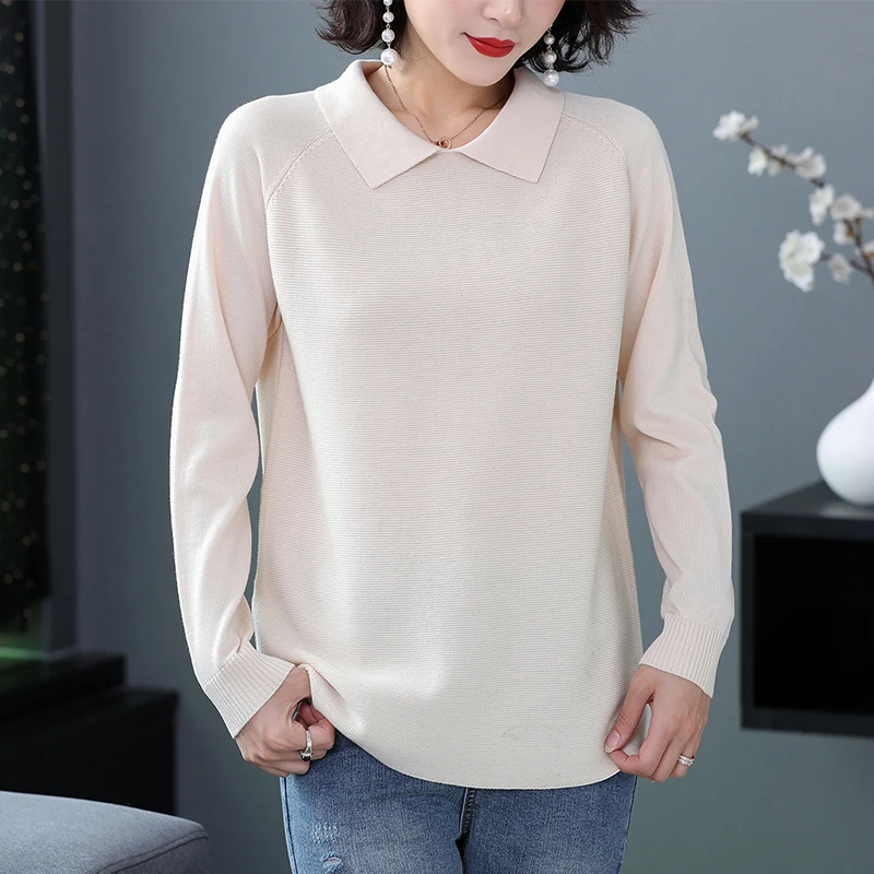 ASLTW женский свитер с отворотом Осень-зима модный однотонный джемпер длинным