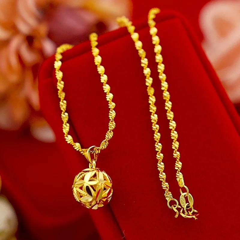 

Sand Gold 14K Drop Pendant Necklace Ladies O-Chain Necklace Hollow Flower Hydrangea Necklace Collar Clavicle Choker Jewelry Gift
