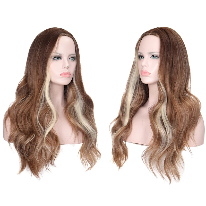 

XUANGUANG Synthetic Long Curly Hair Wig 70cm Wavy Hair Without Lace Cover-Style Curly Hair Highlighting Bangs Female Daily Wear