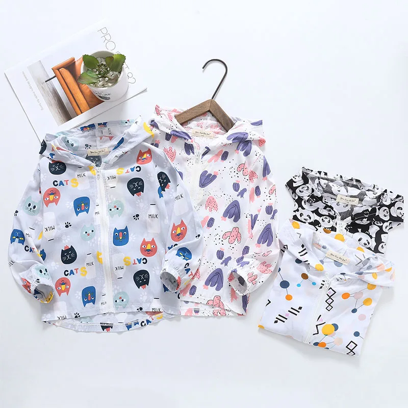 

Children's 2021 Summer Sunscreen ClothesLong-Sleeved Boys and Girls Breathable Hooded Zipper Jacket Kids