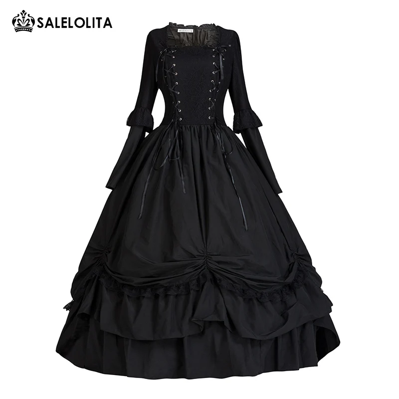

Black Cotton Steampunk Gothic Victorian Costume Medieval Renaissance Dresses Carnival Halloween Theater Ball Gowns