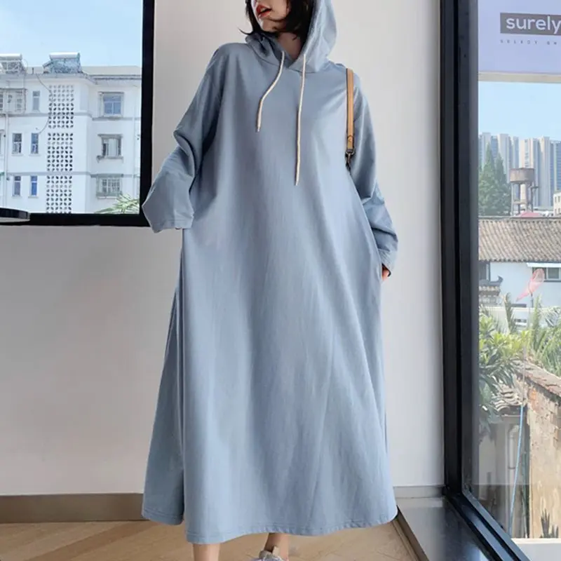 Женское платье толстовка с капюшоном осенне зимний свитер длинным рукавом