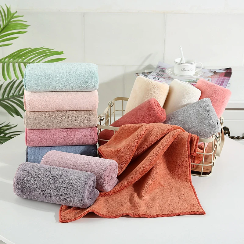

Solid Coral Fleece Hand Towel Thicken Soft Absorbent Washcloth Lint-free Towel Home Supplies for Bathroom