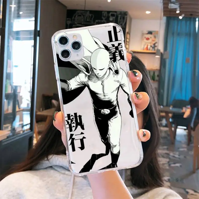 

Anime One Punch Man Phone Cases Transparent for iPhone 6 7 8 11 12 s mini pro X XS XR MAX Plus cover funda shell