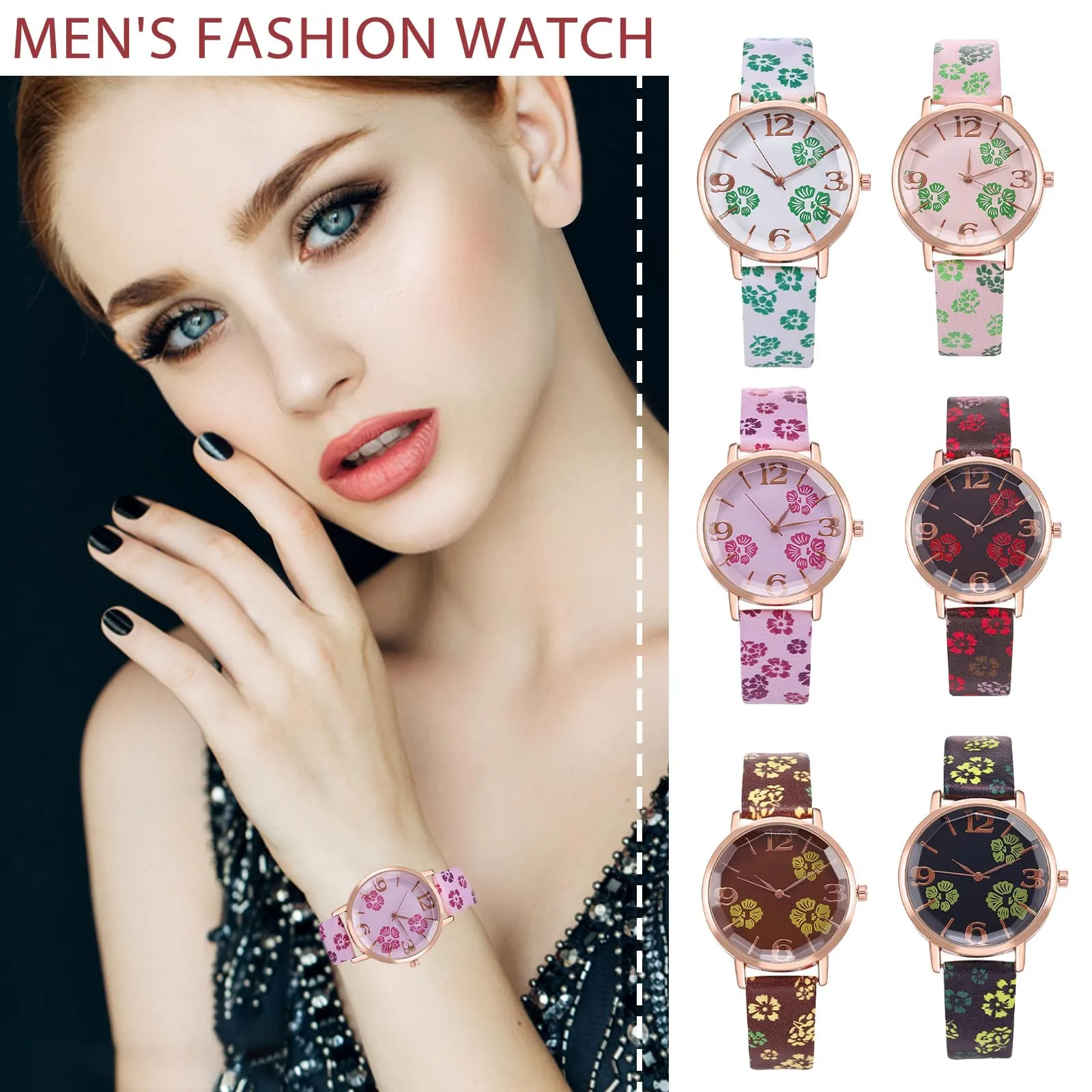 Женские кварцевые часы наручные для праздника многоцветные с модным принтом |