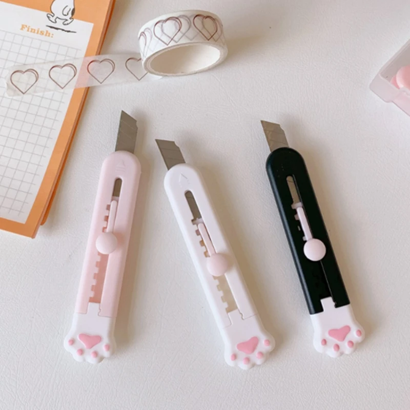 Cute Mini Small Pocket Craft Wrapping Box Paper Envelope Cutter Cloud and Cat Paw Utility Knife Letter Opener Student Art | Канцтовары