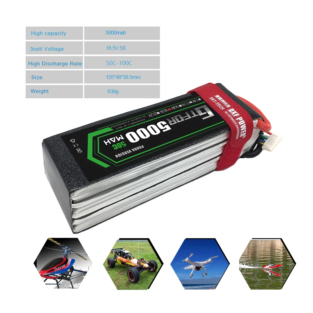 GTFDR RC Lipo Battery 18.5V 5000mAh 50C Max 100C 5S for Helicopter Quadcopter Airplane Drone FPV LOGO 500 enlarge
