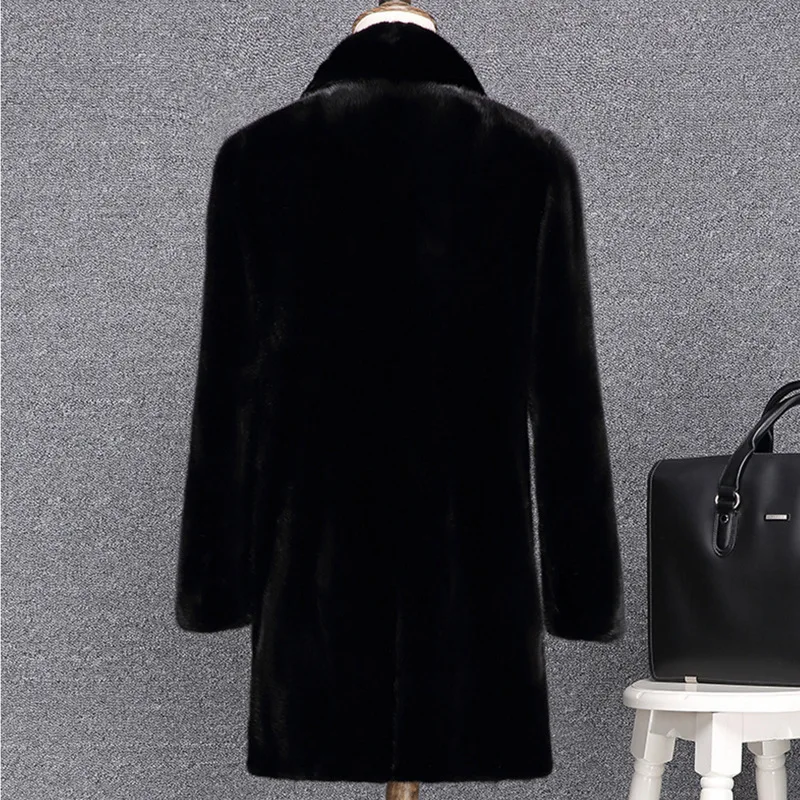 Winter new high imitation mink fur coat men's whole mink mid-length Haining mink fur coat large size leisure