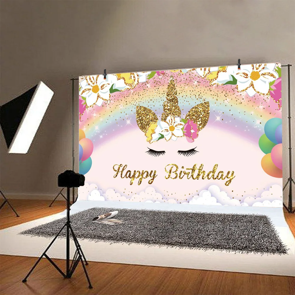 

Unicorn Flower Background Cloth Birthday Party Baby Poster Photography Backdrop Photocall Photo Studio