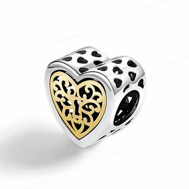 

925 Sterling Silver Heart European Charms Bead Fit Original Bracelets Chain DIY Pendant Charm Beads Girl Women Jewelry Making