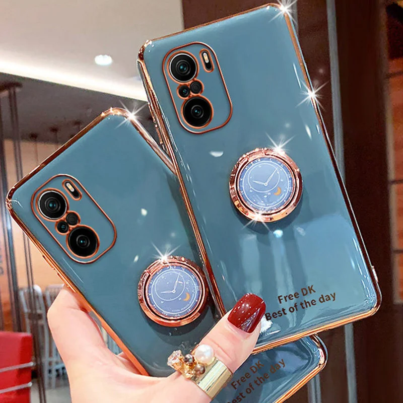 

Luxury Ring Holder Plating Silicone Phone Stand Case For Xiaomi Redmi K40 K30 K20 9A 9C 8A Note 10 Pro 9T 9S 8T 8 7 5 Soft Cover
