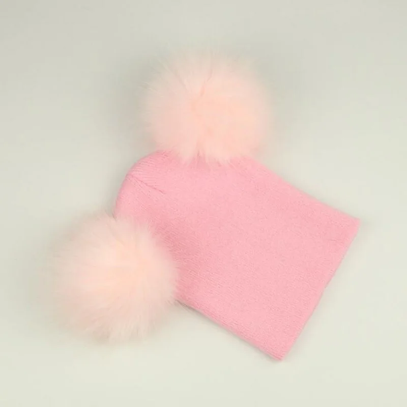 Теплая детская зимняя шапка с меховым помпоном, Детская шерстяная шапка для мальчиков и девочек, вязаные шапки, шапочка для новорожденных, шапки с помпонами